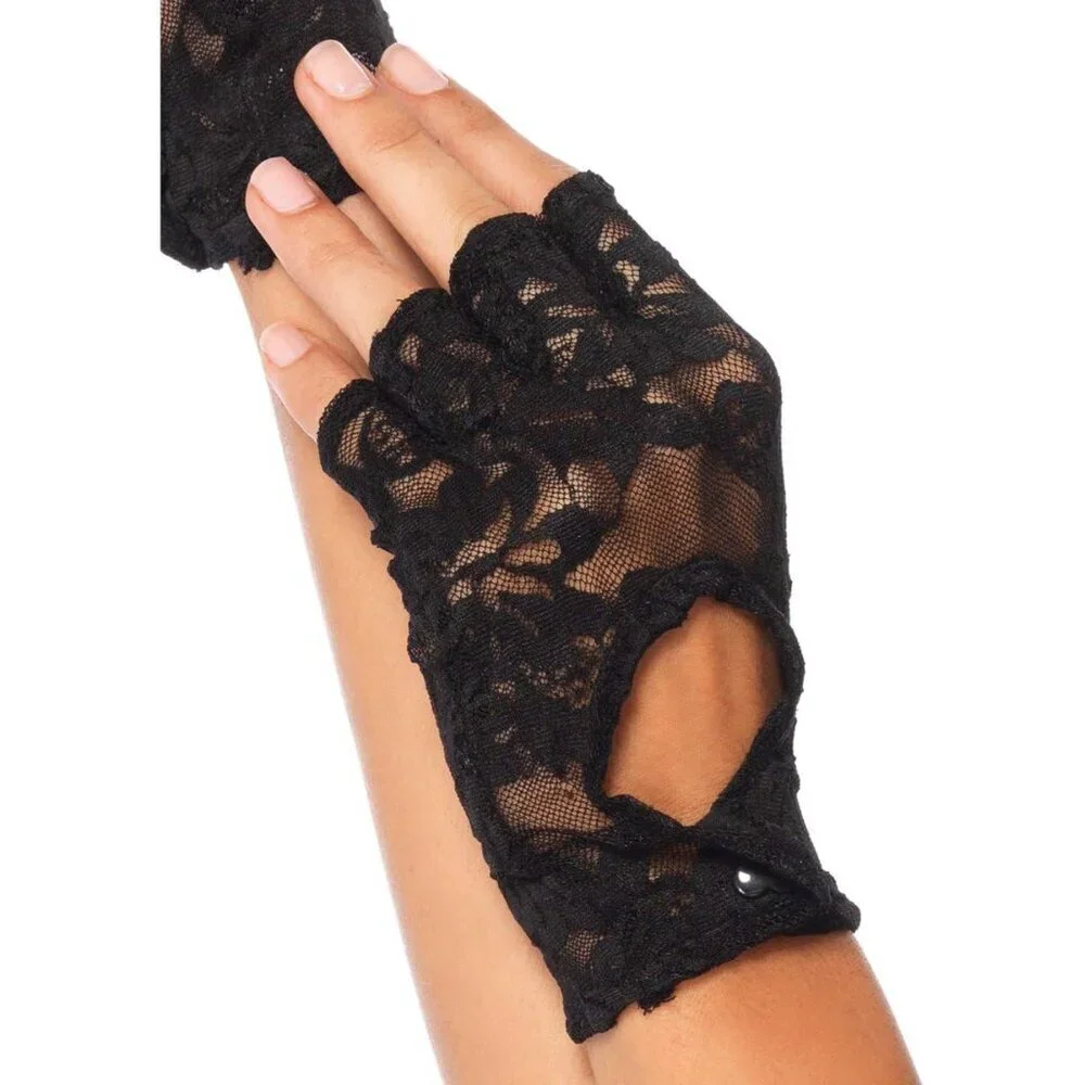 Women's Floral Lace Fingerless Gloves Keyhole Cuff Halloween Costume Accessory